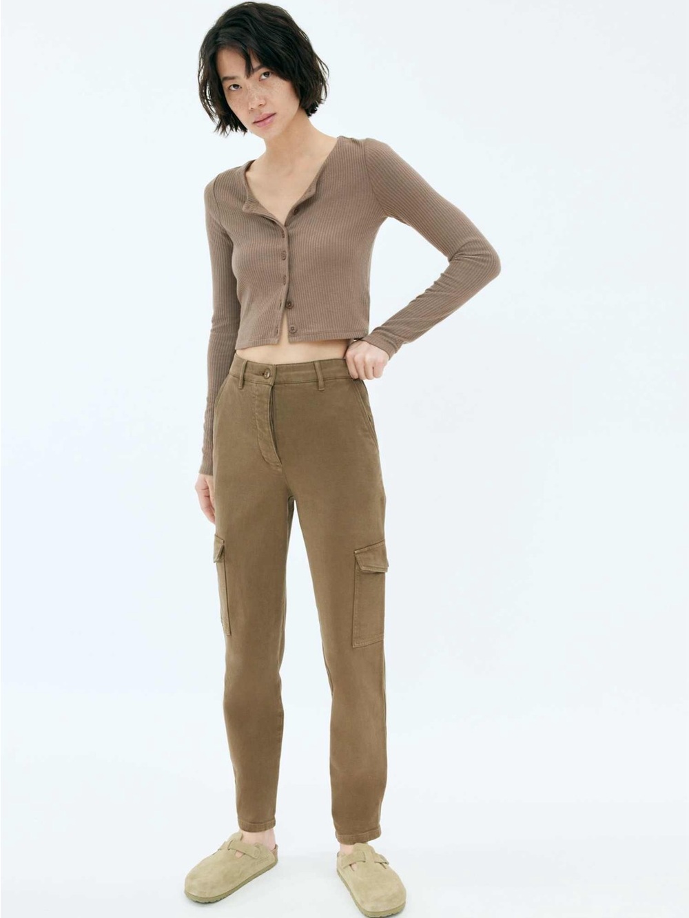 Wilfred Free High Waisted Modern Cargo Pants Women’s 14 Tan Utility Ankle Preppy